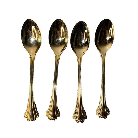 FB Rogers Golden Plated Electroplate American Chipendale 4 Spoons‎ Tbsp - Picture 1 of 16